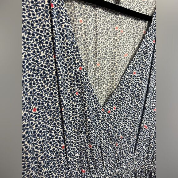 J. Crew Mercantile Blue Floral Ruffle Hem Faux Wrap High-Low Dress Size Medium - Picture 2 of 9